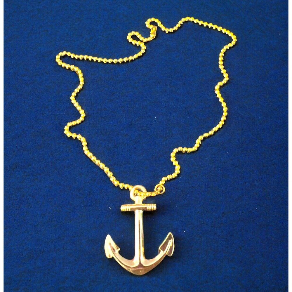 Gold Ball Chain Necklace with Large ANCHOR Pendant